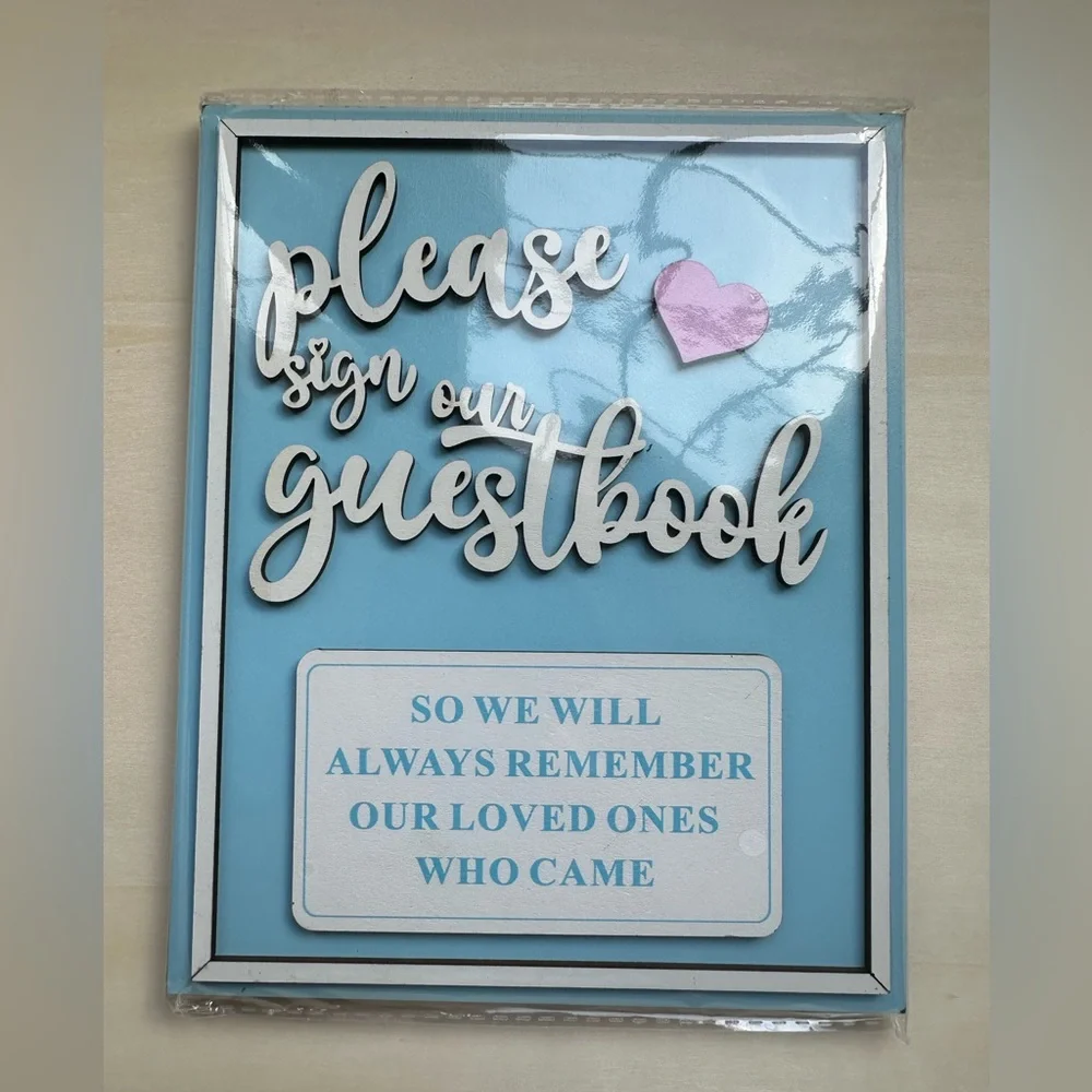 Beach Wedding Wooden Guestbook Sign Set – Frame, Hearts, Stand – New